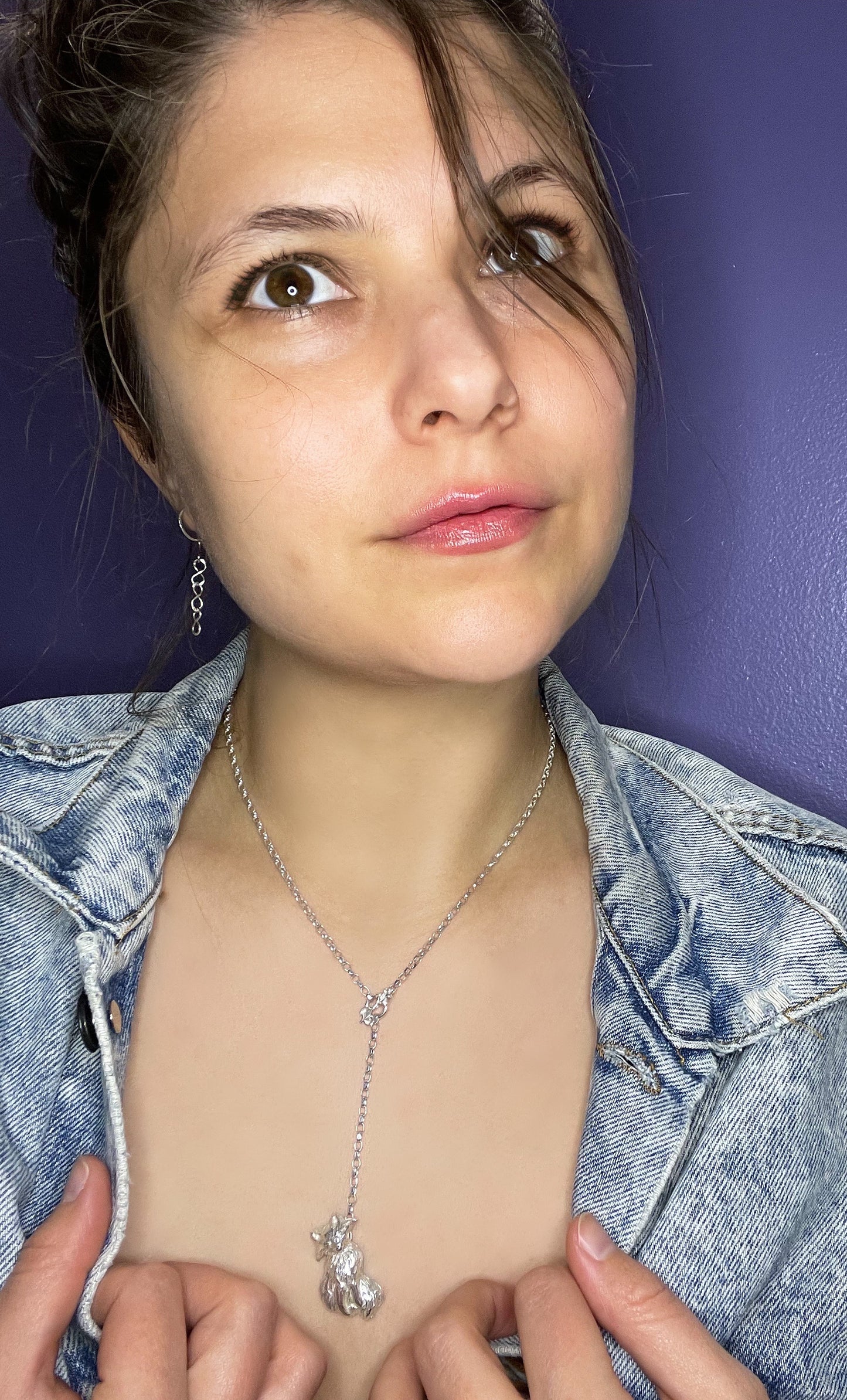 Wearing Everyday Tiny Hoops with Infinity Chain and Curios Fox Lariat